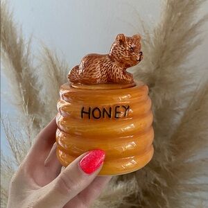 Vintage honey pot ceramic canister baby bear cute home decor woods forest nature